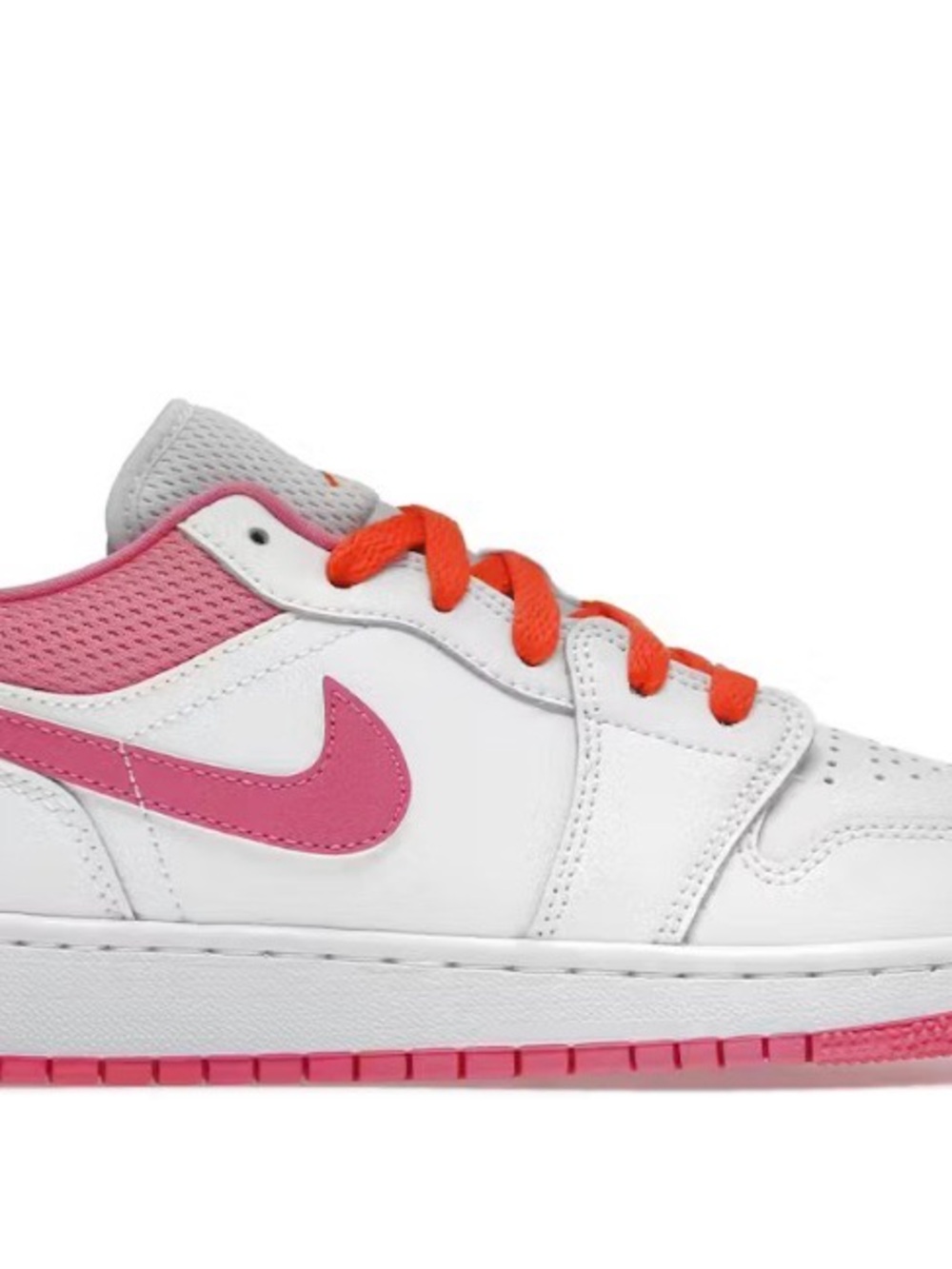 Nike Kids White Sneakers with Pink Swoosh and Orange Laces